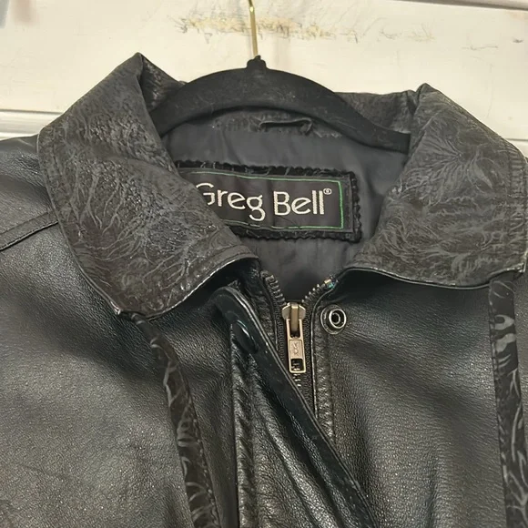 Greg Bell black leather jacket with paisley suede panels. - Picture 12 of 13